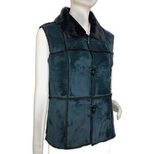 White House Black Market Brown Faux Suede Shearling Patchwork Toggle Vest Small